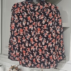 Lucky Brand Floral Blouse in Black and Red